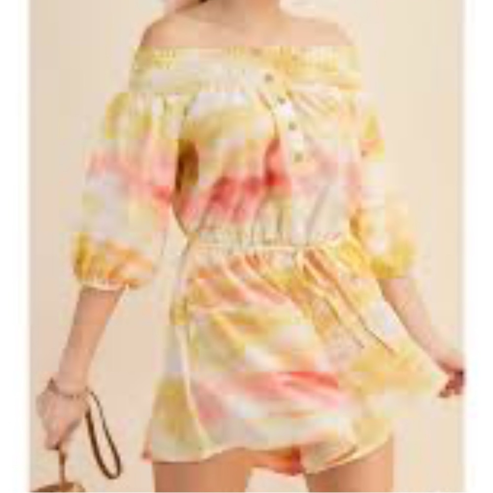 Kori Yellow and Pink Off-Shoulder Romper